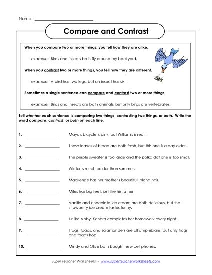 Worksheets - Compare and Contrast Sentences (Printable PDF Worksheet)
