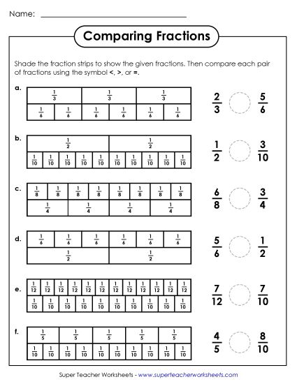 Comparing Fractions - Compare Fractions with Fraction Strips (Printable PDF Worksheet)