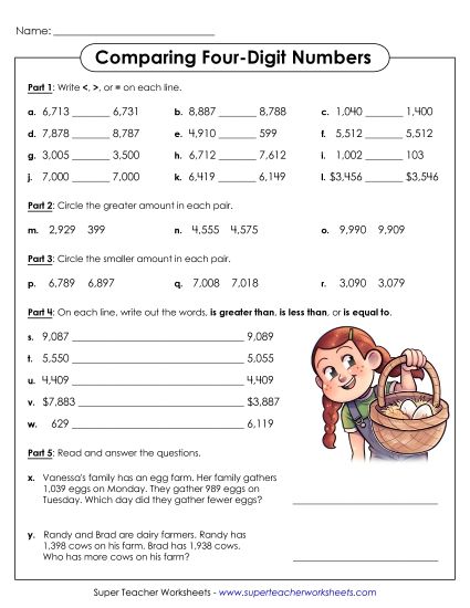 Comparing Numbers - Comparing 4-Digit Numbers #2 (Printable PDF Worksheet)
