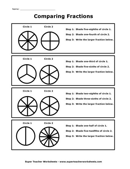 Comparing Fractions - Comparing Fraction Circles (Printable PDF Worksheet)