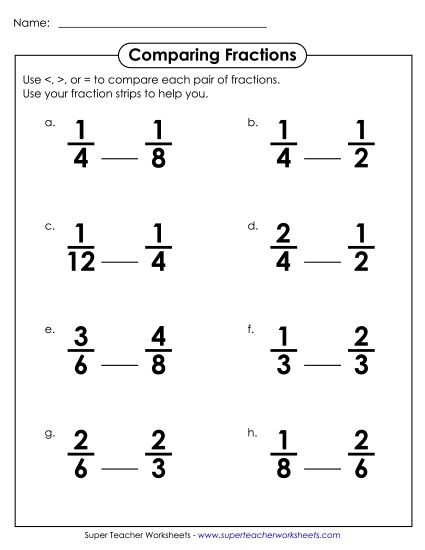 Comparing Fractions - Comparing Fractions Activity (Printable PDF Worksheet)
