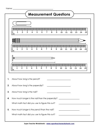 Measuring Centimeters - Comparing Lengths: Questions (Printable PDF Worksheet)