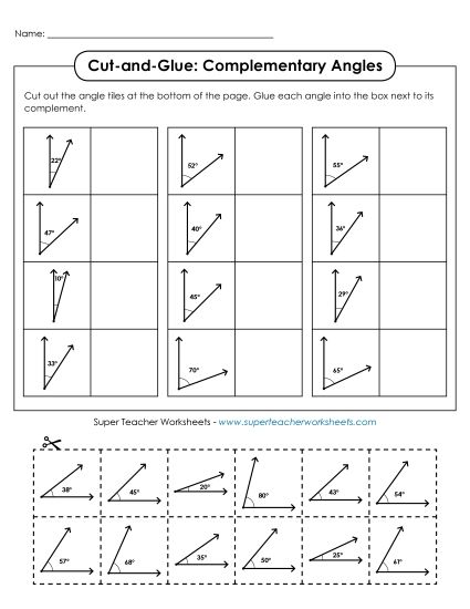 Complementary Angles - Complementary Angles: Cut-and-Glue (Printable PDF Worksheet)