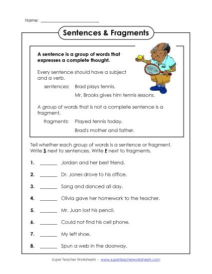 Complete Sentences (Printable PDF Worksheet)