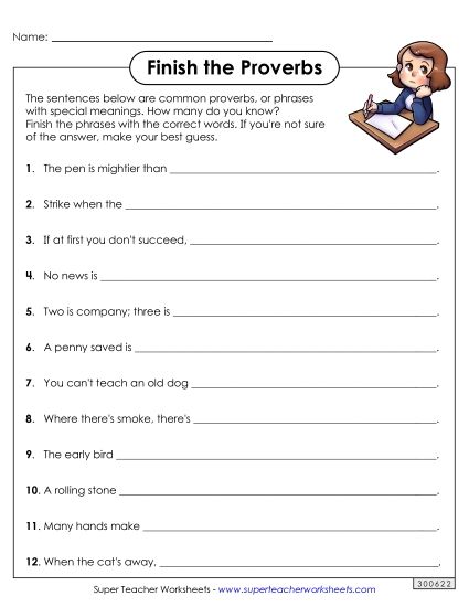 Word Challenges - Complete the Proverbs (Printable PDF Worksheet)