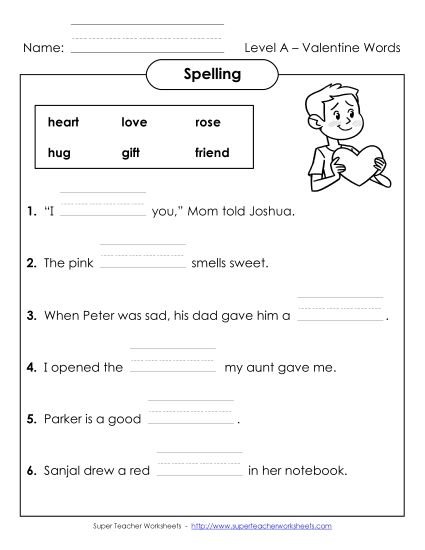 Worksheets and Activities - Complete the Sentences (A-Valentine's Day)  (Printable PDF Worksheet)
