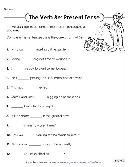 Present Tense - Complete the Sentences (Present Tense) (Printable PDF Worksheet)