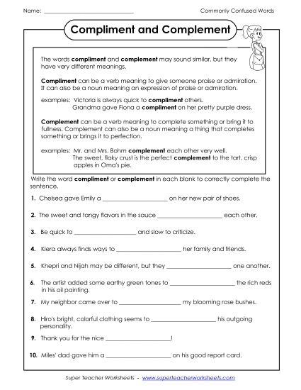 Compliment and Complement  (Printable PDF Worksheet)