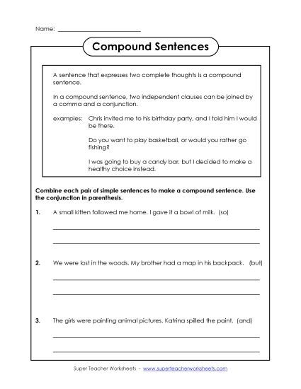 Compound Sentences - Compound Sentences #1 (Printable PDF Worksheet)