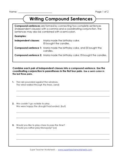 Compound Sentences - Compound Sentences #3 (Printable PDF Worksheet)