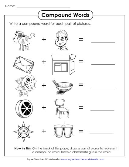 Basic - Compound Word Picture Puzzles #3 (Printable PDF Worksheet)