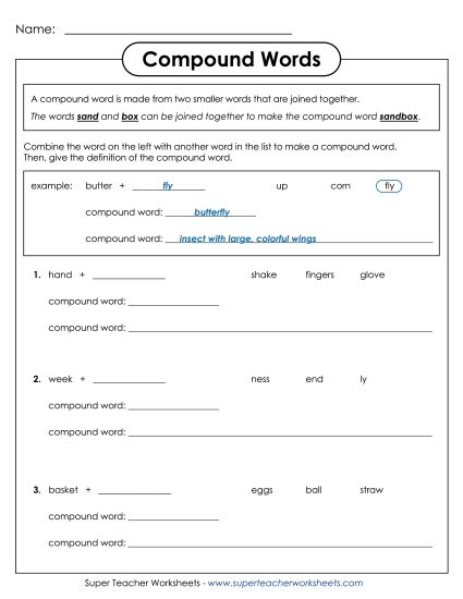Intermediate - Compound Word Worksheet (Printable PDF Worksheet)