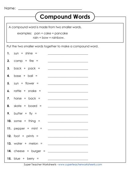 Basic - Compound Words 1 (Printable PDF Worksheet)