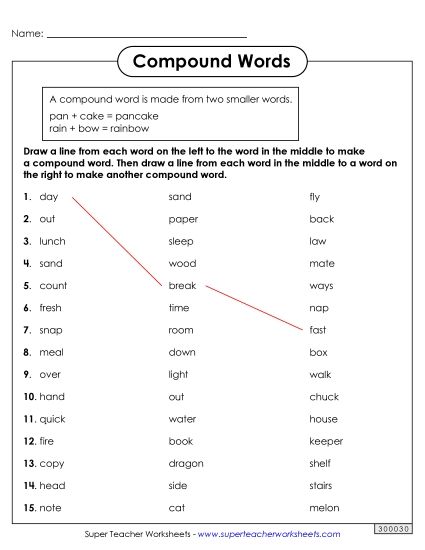 Advanced - Compound Words Draw Lines (Printable PDF Worksheet)