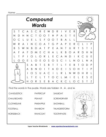 Advanced - Compound Words Word Search Puzzle (Printable PDF Worksheet)