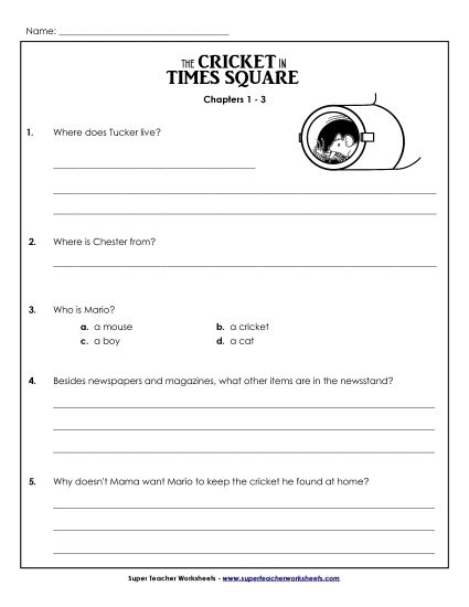 Chapters 1 - 3 - Comprehension Questions: Chapters 1 - 3 (Printable PDF Worksheet)