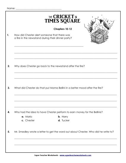 Chapters 10 - 12 - Comprehension Questions: Chapters 10 - 12 (Printable PDF Worksheet)