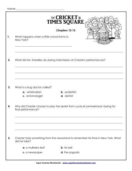 Chapters 13 - 15 - Comprehension Questions: Chapters 13 - 15  (Printable PDF Worksheet)