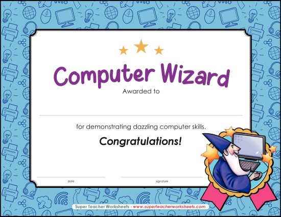 Computer Awards - Computer Wizard (Printable PDF Worksheet)