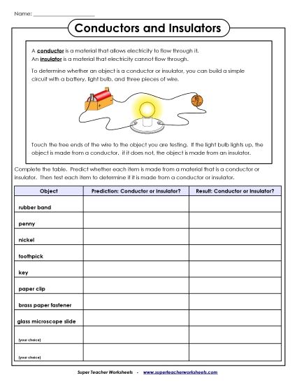 Current Electricity - Conductors and Insulators (Printable PDF Worksheet)