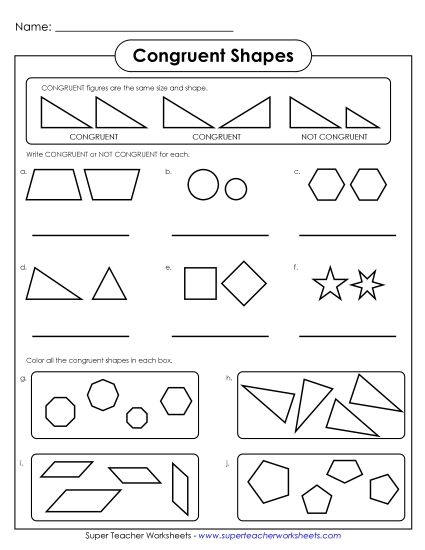 Identify Congruence or Similarity - Congruent Shapes - 1 (Printable PDF Worksheet)