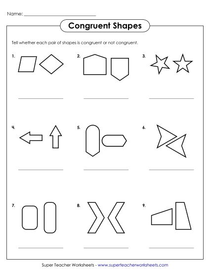 Identify Congruence or Similarity - Congruent Shapes - 2 (Printable PDF Worksheet)