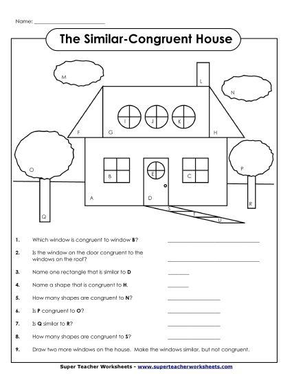 Identify Congruence or Similarity - Congruent-Similar House (Printable PDF Worksheet)