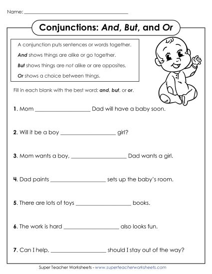 Basic - Conjunctions: And, But, and Or (Printable PDF Worksheet)