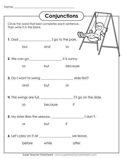 Basic - Conjunctions (Circle & Fill In) (Printable PDF Worksheet)