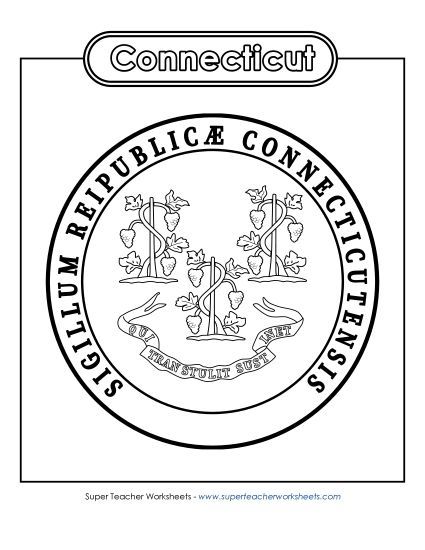 Flags & Seals - Connecticut State Seal (Black & White) (Printable PDF Worksheet)