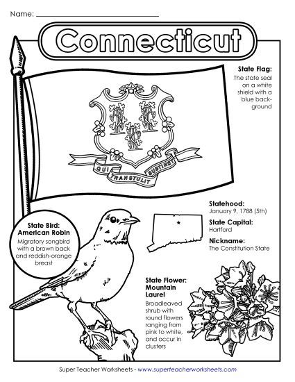 Symbols - Connecticut State Symbols Coloring Page (Printable PDF Worksheet)