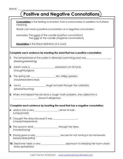 Choose the Word - Connotations: Complete the Sentence (Printable PDF Worksheet)