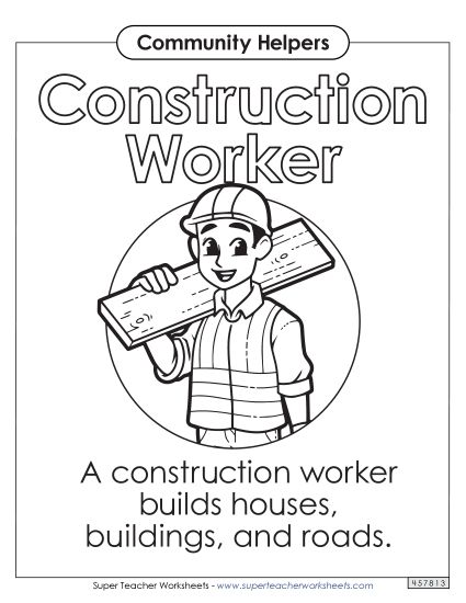 Anchor Chart / Coloring Pages - Construction Worker (Printable PDF Worksheet)