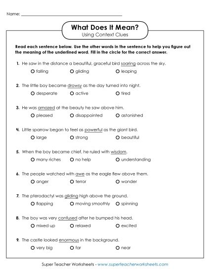More Reading Printables - Context Clues (Printable PDF Worksheet)
