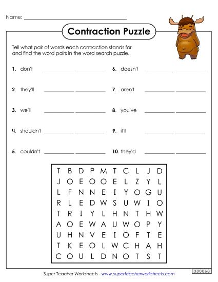 Worksheets - Contraction Puzzle (Printable PDF Worksheet)
