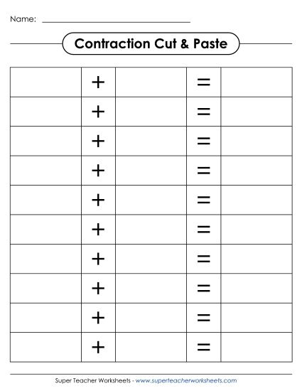 Worksheets - Contractions: Cut & Paste Activity 2 (Printable PDF Worksheet)