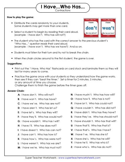 Phonics - Contractions (Printable PDF Worksheet)
