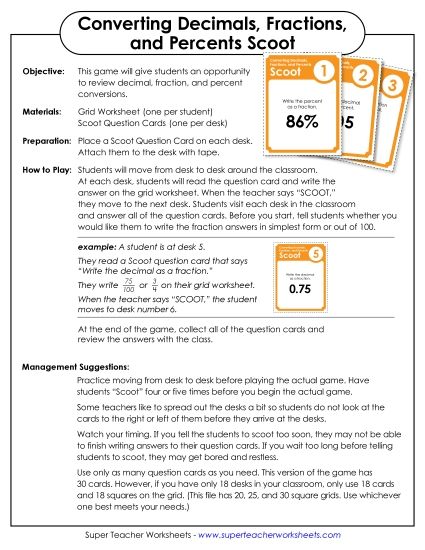Math - Converting Decimals, Fractions, and Percents (Printable PDF Worksheet)