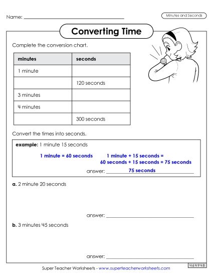 Hours, Minutes, Seconds - Converting Time (Minutes & Seconds) (Printable PDF Worksheet)