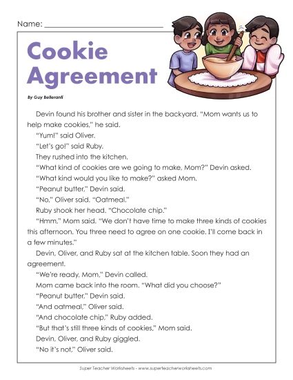 Fiction Stories - Cookie Agreement (Fiction) (Printable PDF Worksheet)
