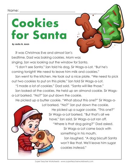 Reading Comprehension - Cookies for Santa Passage (Printable PDF Worksheet)