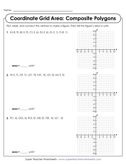 Advanced - Coordinate Grid Area: Composite Polygons (Printable PDF Worksheet)