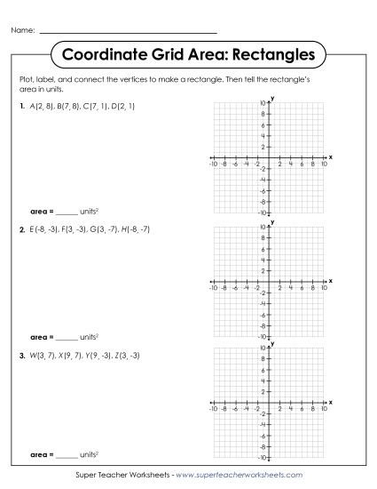 Area & Perimeter on a Coordinate Grid - Coordinate Grid Area: Rectangles (Printable PDF Worksheet)