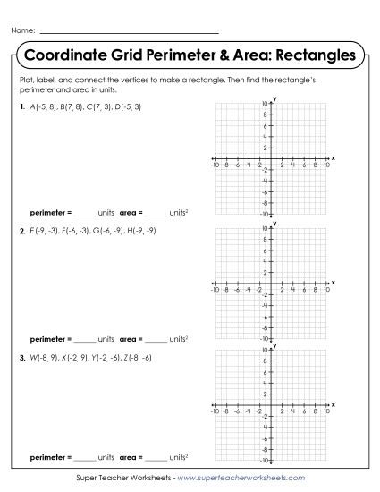 Area & Perimeter on a Coordinate Grid - Coordinate Grid Perimeter & Area: Rectangles (Printable PDF Worksheet)