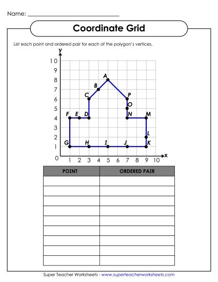 Basic (Positive Numbers to 20) - Coordinate Grid - Polygon (Basic) (Printable PDF Worksheet)