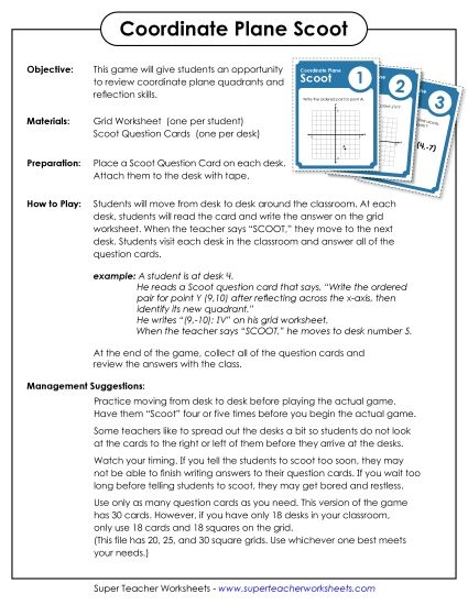 Math - Coordinate Plane Ordered Pairs and Reflections (Printable PDF Worksheet)