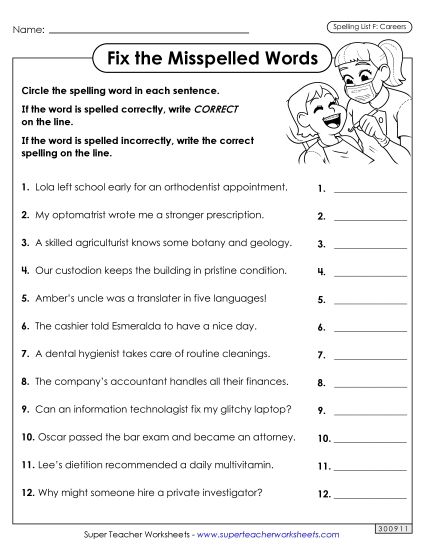 Worksheets and Puzzles - Correct or Incorrect? (Careers) (Printable PDF Worksheet)