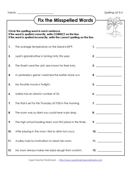 Printable Worksheets - Correct or Incorrect? (E-4) (Printable PDF Worksheet)