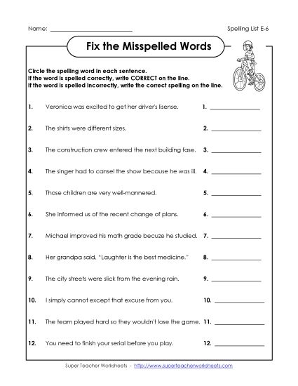 Printable Worksheets - Correct or Incorrect? (E-6) (Printable PDF Worksheet)