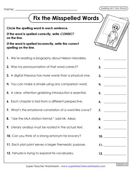 Worksheets and Puzzles - Correct or Incorrect? (ELA) (Printable PDF Worksheet)